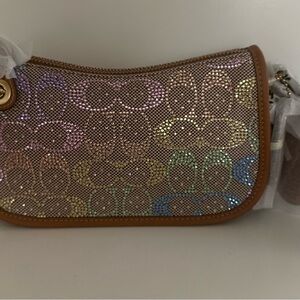 Coach Multicolor Iridescent Signature Clutch with Brown Trim